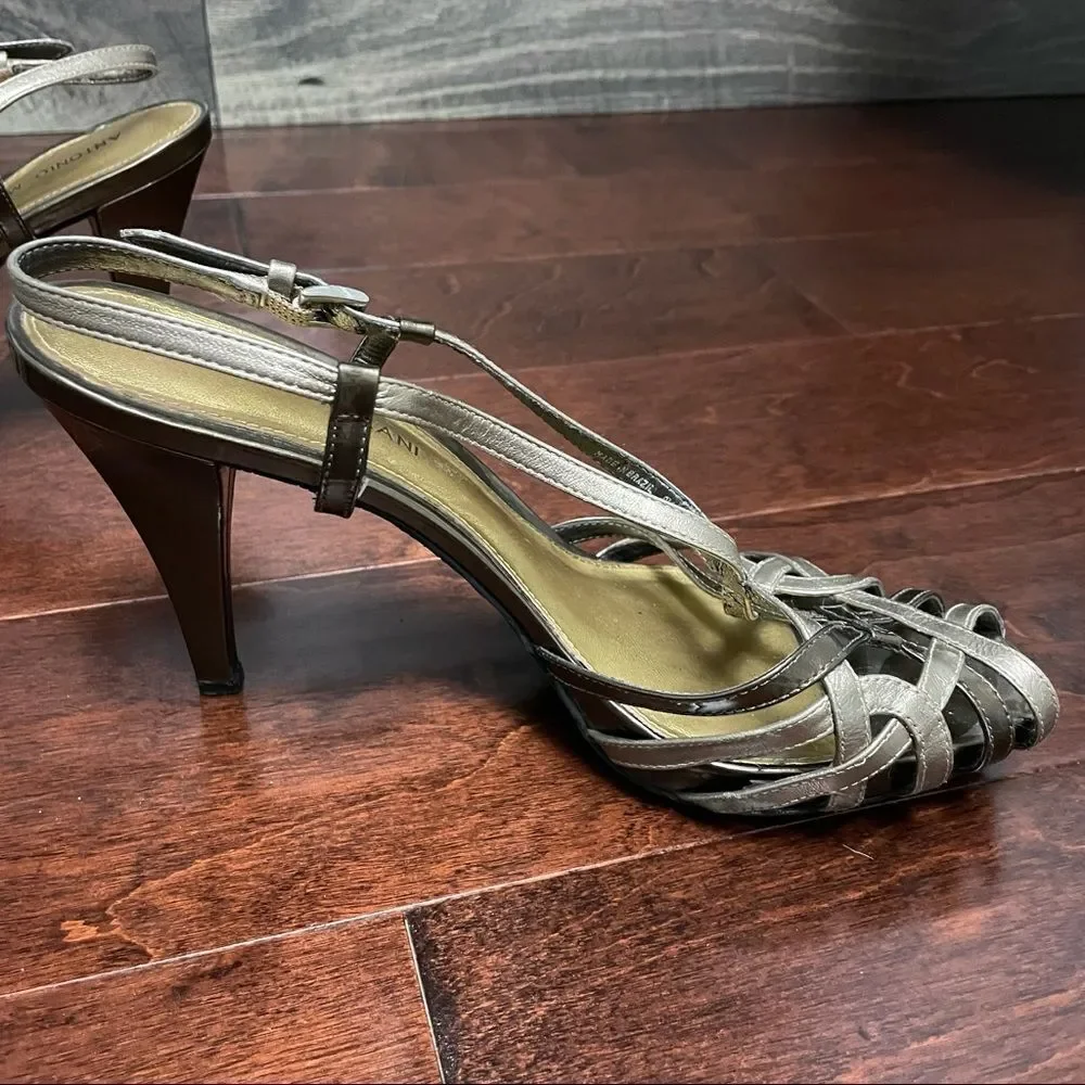 Antonio Melani Bronze Champagne Strappy Open-toe Heel Size 9.5